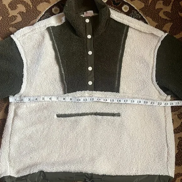 Olive and Cream Sherpa Button Up Sweater - Picture 2 of 3